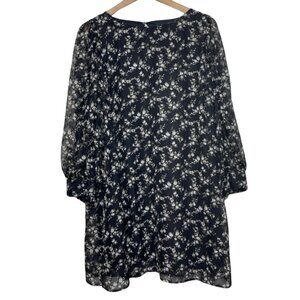 AAKAA | Floral Swiss Dot 3/4 Ballon Sleeve Sheer Lined Shift Dress | Size L